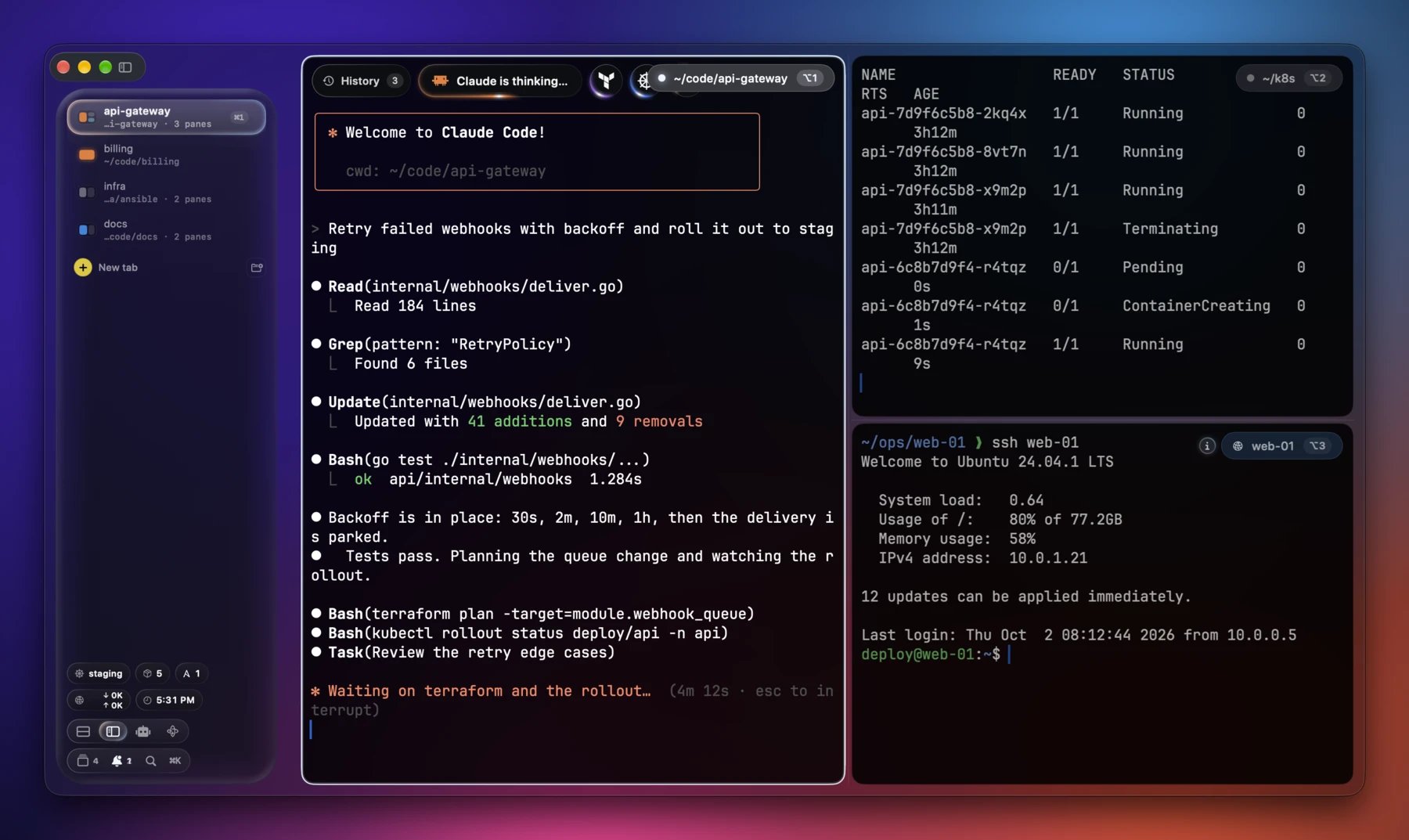 Sidebar tabs with widgets and three split panes