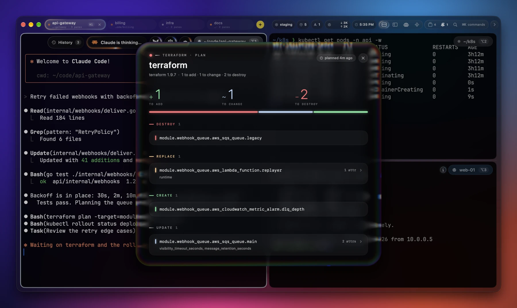 A Terraform plan card